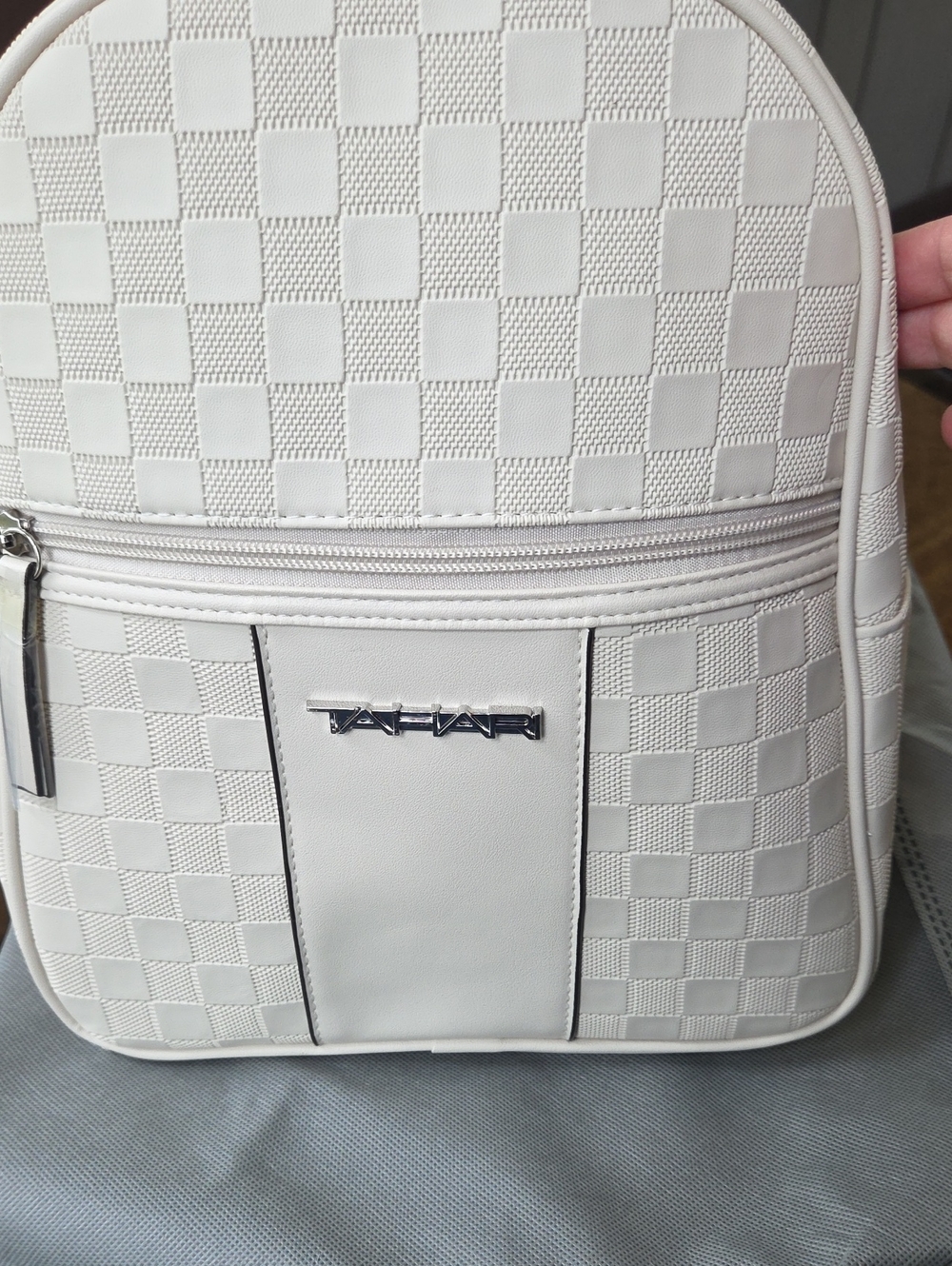 Tahari Ivory Checkered Womens Backpack Purse